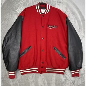 Vintage Delong Toronto Raptors Varsity Bomber Jacket Mens 2XL Red Wool Leather